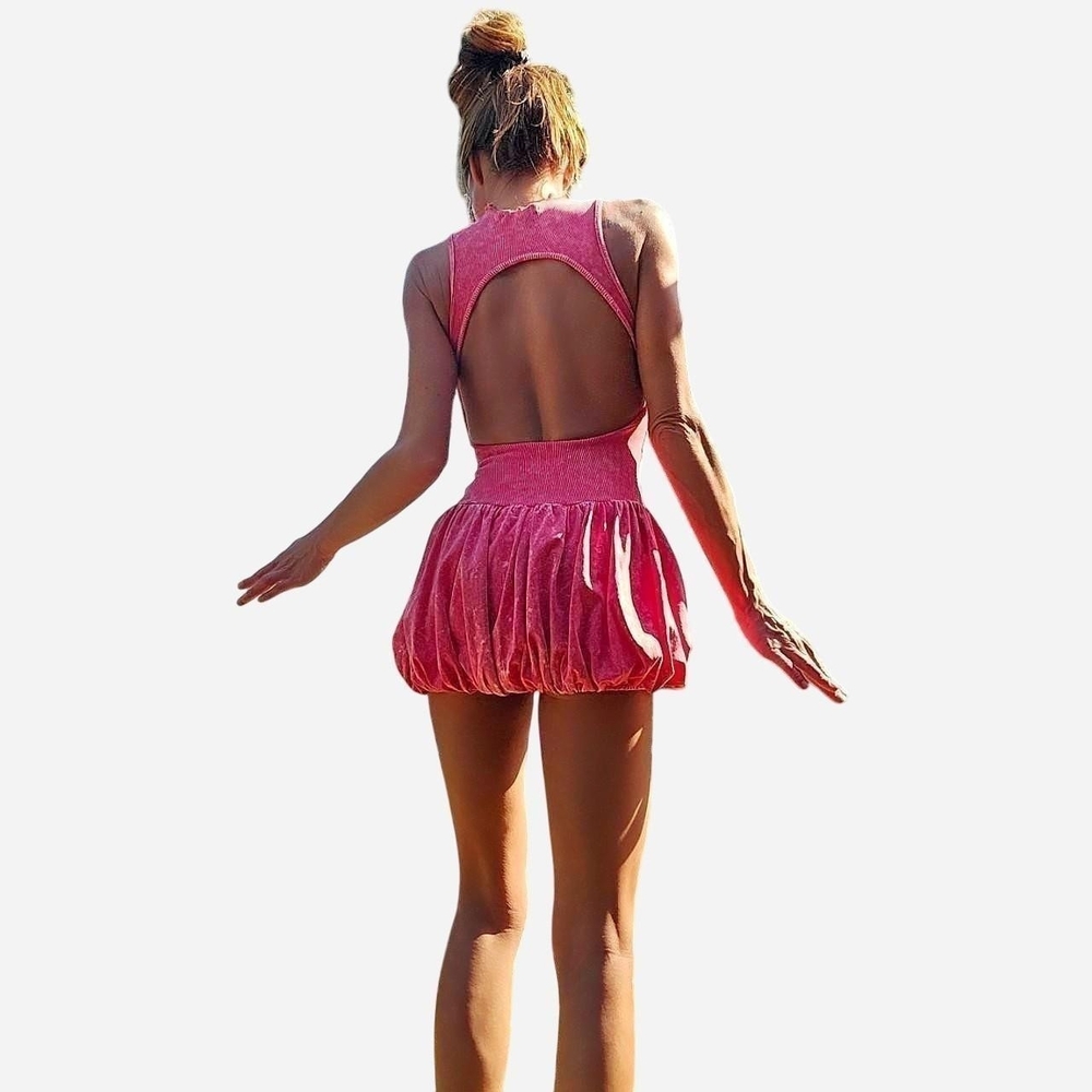 Hot Pink Bubble Hem Skirt Mini Dress